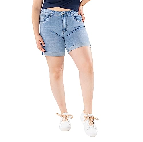 Nina Carter Damen Kurze Jeanshosen Große Größen HIGH Waist Jeans Sommer Hose Used-Look, Hellblau (P207-6), 44 von Nina Carter