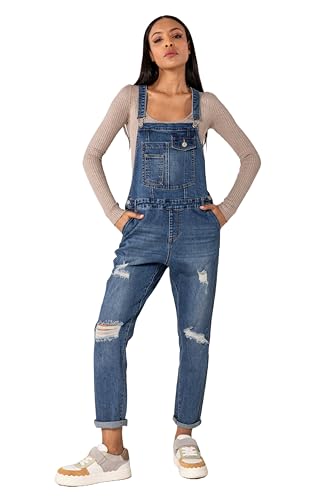 Nina Carter Damen Latzhose Jeans Boyfriend Denim Overall Jumpsuit Used-Look Sommeroverall (DE/NL/SE/PL, Alphanumerisch, M, Regular, Regular, Blau (S535-3)) von Nina Carter