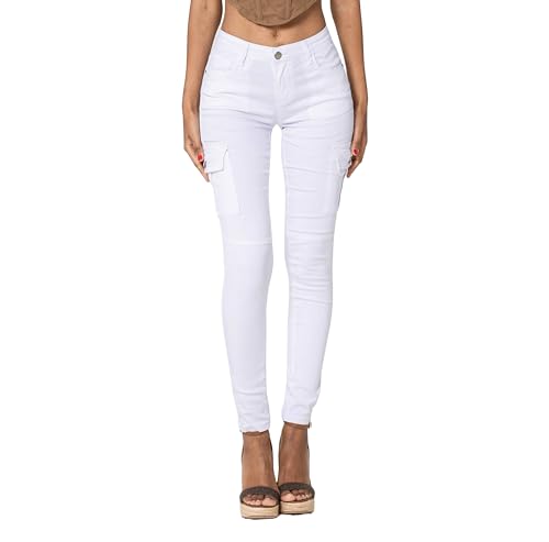 Nina Carter Damen S353 Cargohosen Skinny Fit Jeanshosen Cargo Jeans Stretchjeans Cargojeans Used Look (Weiß (S353), XL, x_l) von Nina Carter