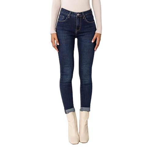 Nina Carter Damen Skinny Fit Jeanshosen High Waist Jeans Used-Look, Dunkelblau (P078-9), M von Nina Carter