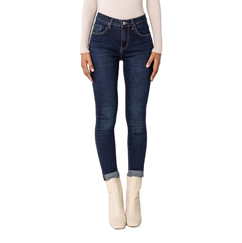 Nina Carter Damen Skinny Fit Jeanshosen High Waist Jeans Used-Look, Dunkelblau (P078-9), XS von Nina Carter