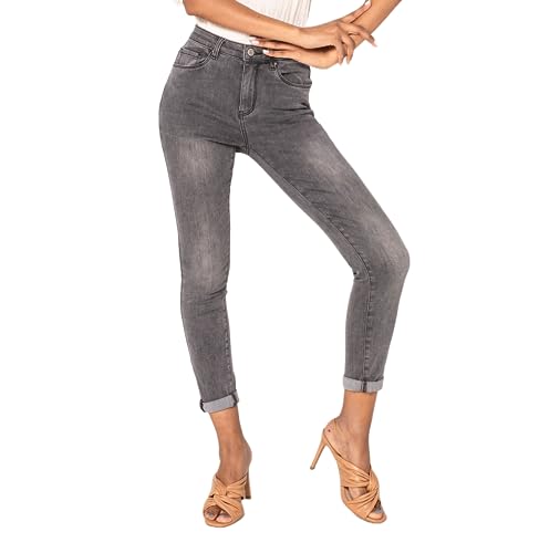 Nina Carter Damen Skinny Fit Jeanshosen High Waist Jeans Used-Look, Grau (P078-17), XS von Nina Carter