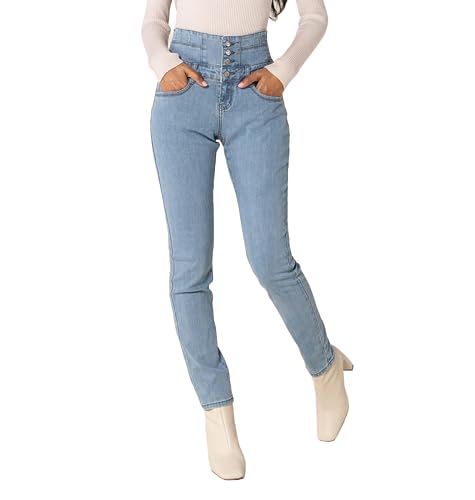 Nina Carter Damen Skinny Fit Jeanshosen High Waist Jeans Used-Look, Hellblau (LC218-1), L von Nina Carter