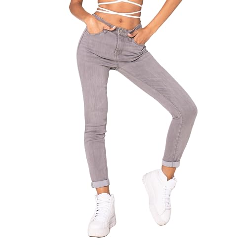 Nina Carter Damen Skinny Fit Jeanshosen High Waist Jeans Used-Look, Hellgrau (P078-7), S von Nina Carter
