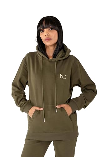 Nina Carter F020 Damen Hoodie mit Kapuze Weiches Fleece-Innenfutter Sportlicher Kapuzenpullover Casual Bequemes Sweatshirt (Khaki (F20-53), M) von Nina Carter
