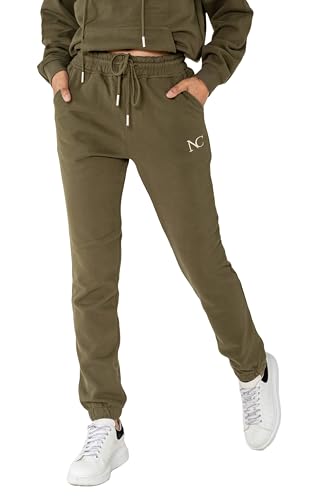 Nina Carter F021 Damen Jogginghose mit elastischem Bund High Waist, weichem Fleece-Innenfutter Bequeme Sweatpants Sporthose Freizeithosen (Khaki (F021-53), M) von Nina Carter
