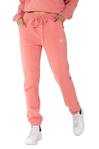 Nina Carter F021 Damen Jogginghose mit elastischem Bund High Waist, weichem Fleece-Innenfutter Bequeme Sweatpants Sporthose Freizeithosen (Rosa (F021-16), L) von Nina Carter
