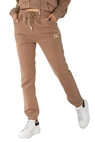 Nina Carter F021 Damen Jogginghose mit elastischem Bund High Waist, weichem Fleece-Innenfutter Bequeme Sweatpants Sporthose Freizeithosen (Taupe (F021-24), L) von Nina Carter