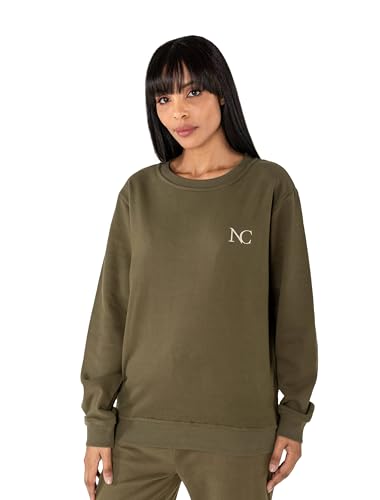 Nina Carter F022 Damen Sweatshirt mit Weichem Fleece-Innenfutter Sportlichem Pullover Casual Bequemes Oberteil (Khaki (F22-53), L) von Nina Carter