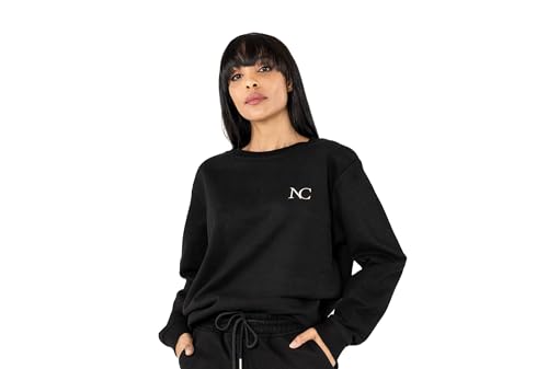 Nina Carter F022 Damen Sweatshirt mit Weichem Fleece-Innenfutter Sportlichem Pullover Casual Bequemes Oberteil (Schwarz (F22-2), M) von Nina Carter