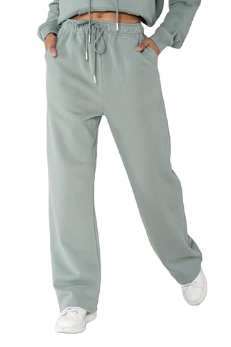 Nina Carter F023 Damen Jogginghose mit elastischem Bund High Waist ausgestelltem Bein weichem Fleece-Innenfutter Bequeme Sweatpants Sporthose Freizeithosen (Gletscherblau (F023-135), L) von Nina Carter