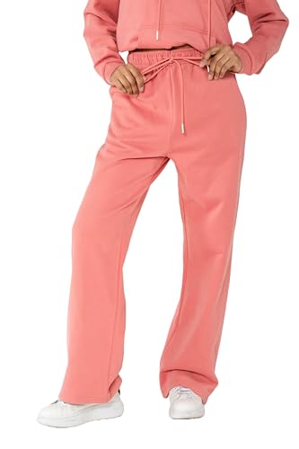 Nina Carter F023 Damen Jogginghose mit elastischem Bund High Waist ausgestelltem Bein weichem Fleece-Innenfutter Bequeme Sweatpants Sporthose Freizeithosen (Rosa (F023-16), M) von Nina Carter