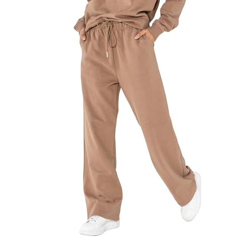 Nina Carter F023 Damen Jogginghose mit elastischem Bund High Waist ausgestelltem Bein weichem Fleece-Innenfutter Bequeme Sweatpants Sporthose Freizeithosen (Taupe (F023-24), M) von Nina Carter