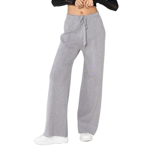 Nina Carter F025 Damen Strickhose – Gestrickte Freizeithosen Bequeme Hose mit Ausgestellter Beinform Elastischem Bund Verstellbarem Kordelzug (Grau (F025-5), L-XL) von Nina Carter