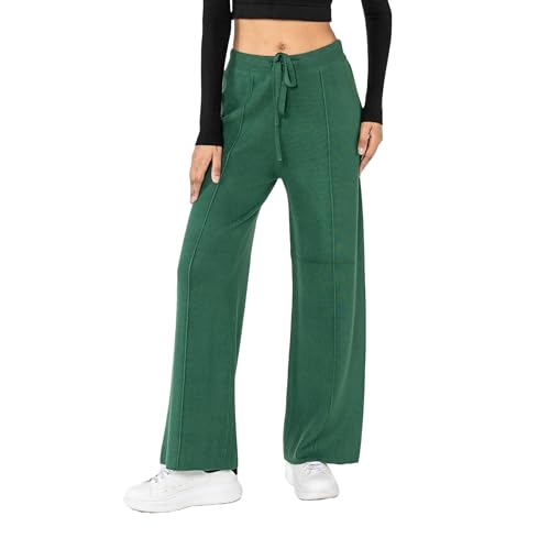 Nina Carter F025 Damen Strickhose – Gestrickte Freizeithosen Bequeme Hose mit Ausgestellter Beinform Elastischem Bund Verstellbarem Kordelzug (Tannengrün (F025-68), S-M) von Nina Carter
