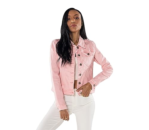 Nina Carter J212 Damen Jeansjacke Übergangsjacke Leichte Waschungseffekt Denim Casual Jacke, Babyrosa (J212-19), L von Nina Carter