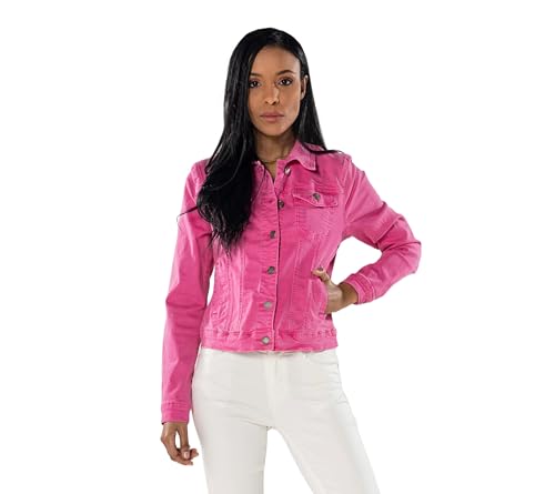 Nina Carter J212 Damen Jeansjacke Übergangsjacke Leichte Waschungseffekt Denim Casual Jacke, Fuchsie (J212-21), L von Nina Carter