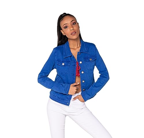 Nina Carter J212 Damen Jeansjacke Übergangsjacke Leichte Waschungseffekt Denim Casual Jacke, Königsblau (J212-16), L von Nina Carter