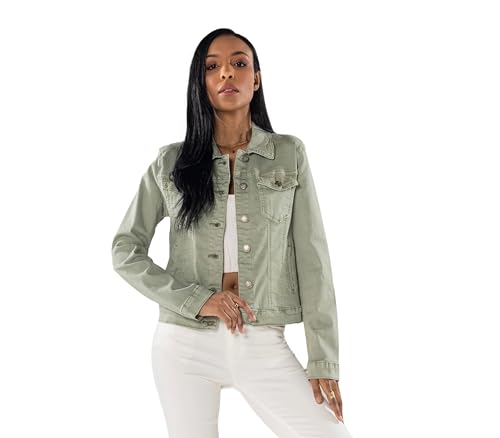 Nina Carter J212 Damen Jeansjacke Übergangsjacke Leichte Waschungseffekt Denim Casual Jacke, Salbei (J212-22), M von Nina Carter