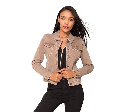 Nina Carter J212 Damen Jeansjacke Übergangsjacke Leichte Waschungseffekt Denim Casual Jacke, Taupe (J209-8), S von Nina Carter