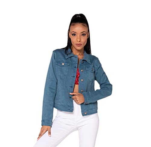Nina Carter J212 Damen Jeansjacke Übergangsjacke Leichte Waschungseffekt Denim Casual Jacke (M, Blau Canard (J212-15)) von Nina Carter