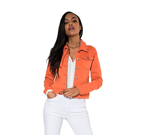 Nina Carter J212 Damen Jeansjacke Übergangsjacke Leichte Waschungseffekt Denim Casual Jacke (M, Orange (J212-5)) von Nina Carter