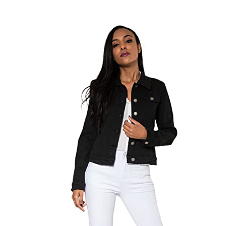 Nina Carter J212 Damen Jeansjacke Übergangsjacke Leichte Waschungseffekt Denim Casual Jacke (M, Schwarz (J212-1N)) von Nina Carter