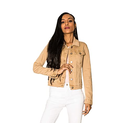 Nina Carter J212 Damen Jeansjacke Übergangsjacke Leichte Waschungseffekt Denim Casual Jacke (S, Beige (J212-14N)) von Nina Carter