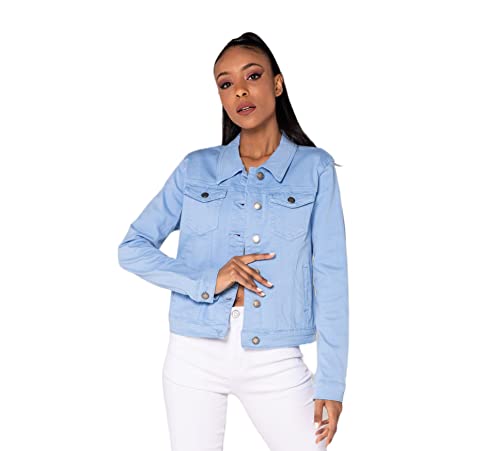 Nina Carter J212 Damen Jeansjacke Übergangsjacke Leichte Waschungseffekt Denim Casual Jacke (XL, Himmelblau (J212-17)) von Nina Carter