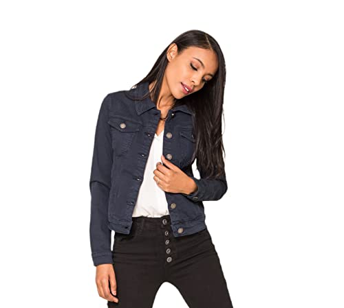 Nina Carter J212 Damen Jeansjacke Übergangsjacke Leichte Waschungseffekt Denim Casual Jacke (XL, Navy Blue (J209-3N)) von Nina Carter