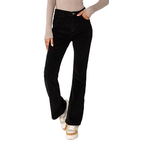 Nina Carter J221 Damen Hochtaillierte Bootcut Stretch-Cordhose aus Samtigem Kordel Vintage Schlaghose Cordjeans, Schwarz (J221-1), L von Nina Carter