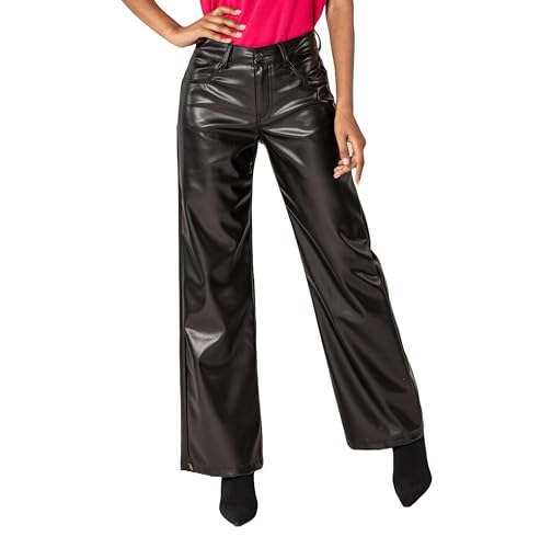 Nina Carter J227 Damen-Hose in Lederoptik Schlaghosen High Waist Lederhose Bootcut Hose (Schwarz (J227-1), XS) von Nina Carter