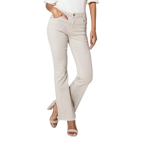 Nina Carter J230 Damen Jeanshosen High Waist Slim Fit Bootcut Jeans mit Ausgefranstem Beinabschluss (Creme (J230-25), XL) von Nina Carter