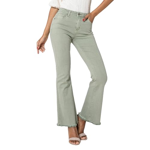 Nina Carter J230 Damen Jeanshosen High Waist Slim Fit Bootcut Jeans mit Ausgefranstem Beinabschluss (Salbeigrün (J230-22), L) von Nina Carter
