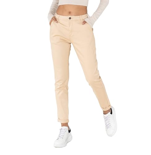 Nina Carter J250 Damen Chinohose Bequeme High Waist Slim Fit Stretch Baumwollhose Stilvolle Alltag Freizeit Hose (Beige (J250-14), S) von Nina Carter