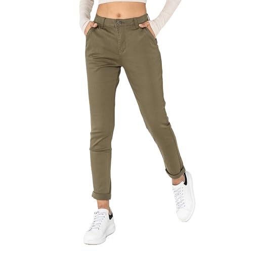 Nina Carter J250 Damen Chinohose Bequeme High Waist Slim Fit Stretch Baumwollhose Stilvolle Alltag Freizeit Hose (Khaki (J250-11), XL) von Nina Carter