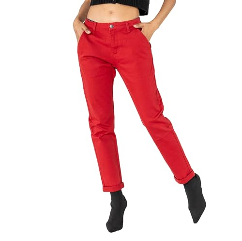 Nina Carter J250 Damen Chinohose Bequeme High Waist Slim Fit Stretch Baumwollhose Stilvolle Alltag Freizeit Hose (Rot (J250-5), XL) von Nina Carter