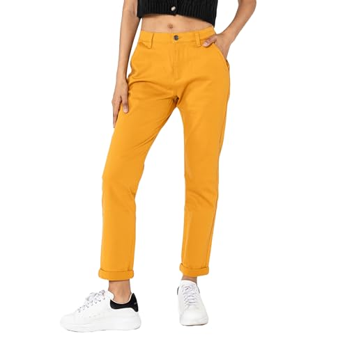 Nina Carter J250 Damen Chinohose Bequeme High Waist Slim Fit Stretch Baumwollhose Stilvolle Alltag Freizeit Hose (Senfgelb (J250-4), XXL) von Nina Carter