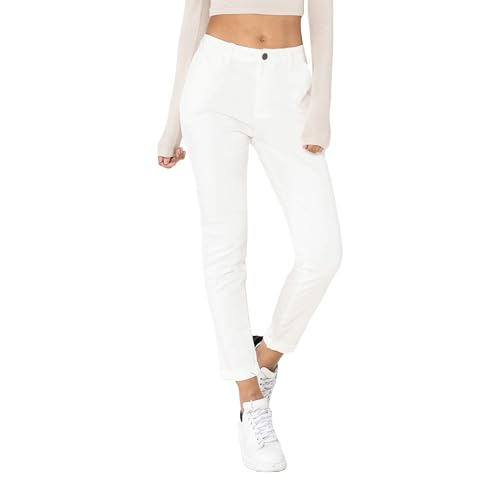 Nina Carter J250 Damen Chinohose Bequeme High Waist Slim Fit Stretch Baumwollhose Stilvolle Alltag Freizeit Hose (Weiß (J250-2), M) von Nina Carter