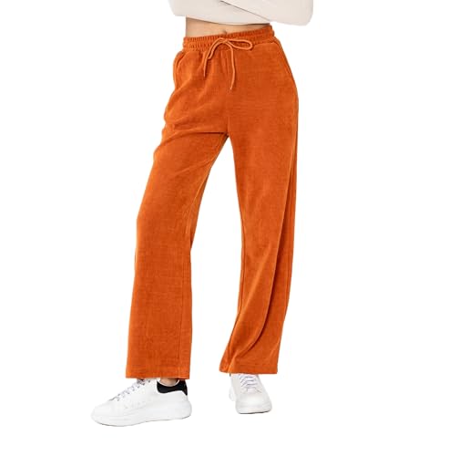 Nina Carter J253 Damen Freizeithose – Samtige Jogginghose Relaxed Fit Cordoptik Hose mit Elastischer Taillenbund und Weites Bein (Rostbraun (J253-13), S) von Nina Carter