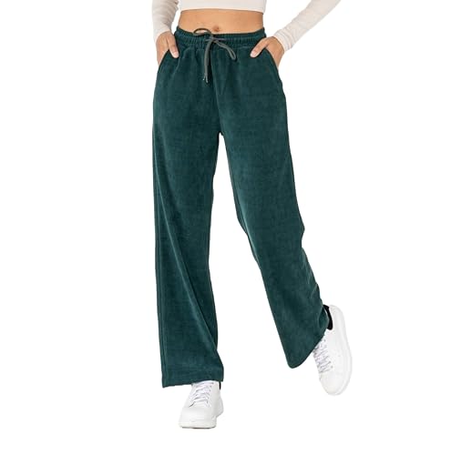 Nina Carter J253 Damen Freizeithose – Samtige Jogginghose Relaxed Fit Cordoptik Hose mit Elastischer Taillenbund und Weites Bein (Tannengrün (J253-7), M) von Nina Carter
