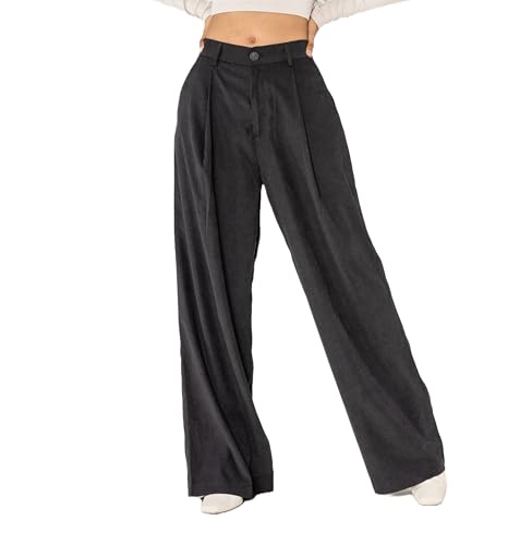 Nina Carter K901 Elegante Weite Damenhose – Fließende Palazzo-Hose Leichter Stoff breites Bein Saisonstart Hose (Schwarz (K901-1), L) von Nina Carter