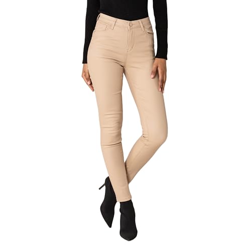 Nina Carter LC001 Damen High Waist Hose in Lederoptik Push-Up Stretchjeans, Beige (LC001-7), XS von Nina Carter