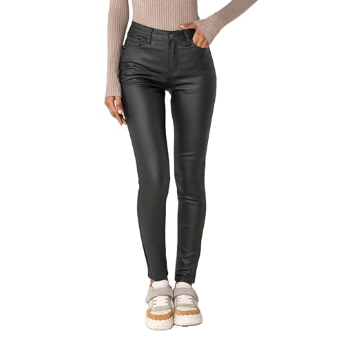 Nina Carter LC001 Damen High Waist Hose in Lederoptik Push-Up Stretchjeans, Dunkelgrün (LC001-5), L von Nina Carter