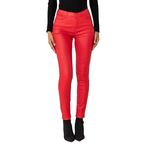 Nina Carter LC001 Damen High Waist Hose in Lederoptik Push-Up Stretchjeans, Rot (LC001-3), L von Nina Carter