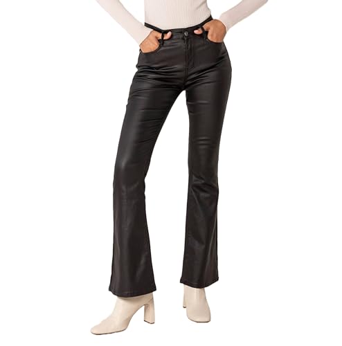 Nina Carter LP301 Damen-Hose in Lederoptik Bootcut High Waist Schlaghosen Jeans Lederhose (Schwarz (LP301), L) von Nina Carter