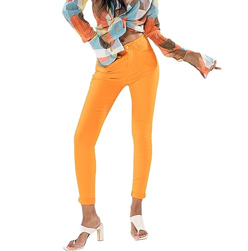 Nina Carter P056 Damen Jeanshosen Skinny Fit Jeans High Waist, Orange (P109-20), S von Nina Carter