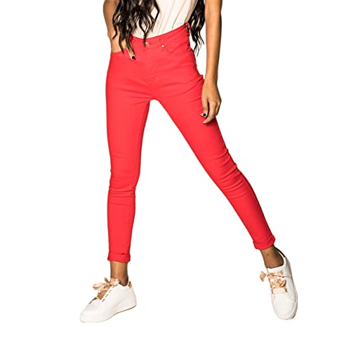 Nina Carter P056 Damen Jeanshosen Skinny Fit Jeans High Waist, Rot (P109-3), L von Nina Carter