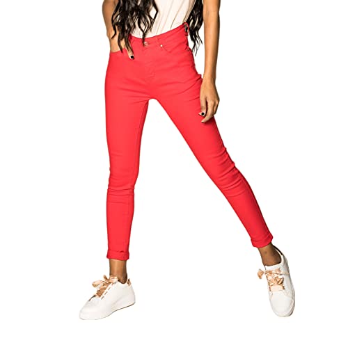Nina Carter P056 Damen Jeanshosen Skinny Fit Jeans High Waist, Rot (P109-3), XXL von Nina Carter
