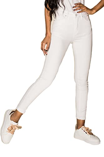 Nina Carter P109 Damen Skinny Fit Jeans High Waist Slim Hose Figurbetonte Stretch Jeanshose (Weiß (P109-2), M) von Nina Carter
